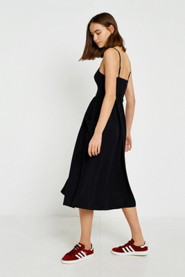 black button through midi dress