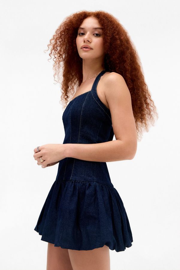 Slide View: 2: Silence + Noise Peyton Halterneck Denim Mini Dress