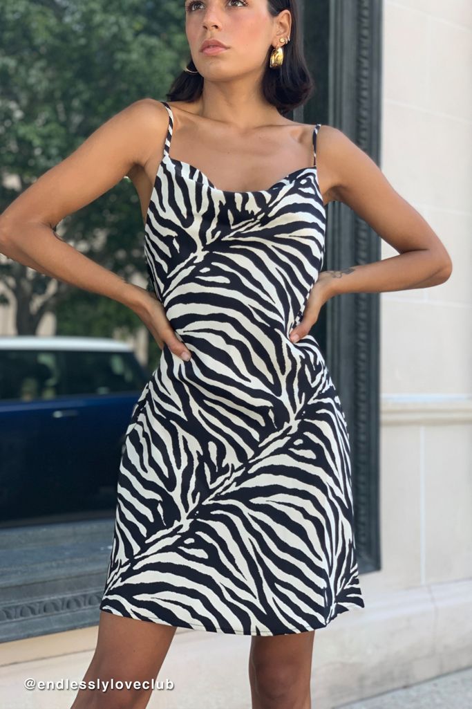 UO Mallory Zebra Print Cowl Neck Slip Dress Urban Outfitters UK
