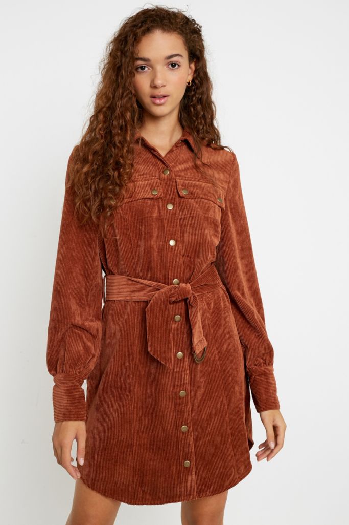 Uo Averie Corduroy Belted Shirt Dress Urban Outfitters Uk 6709