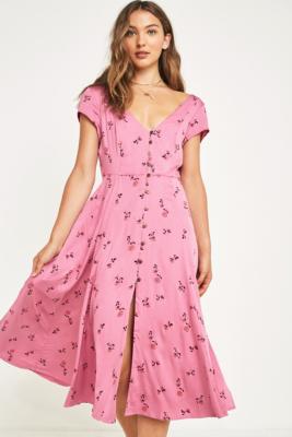 UO Malena Pink Floral Button-Through 