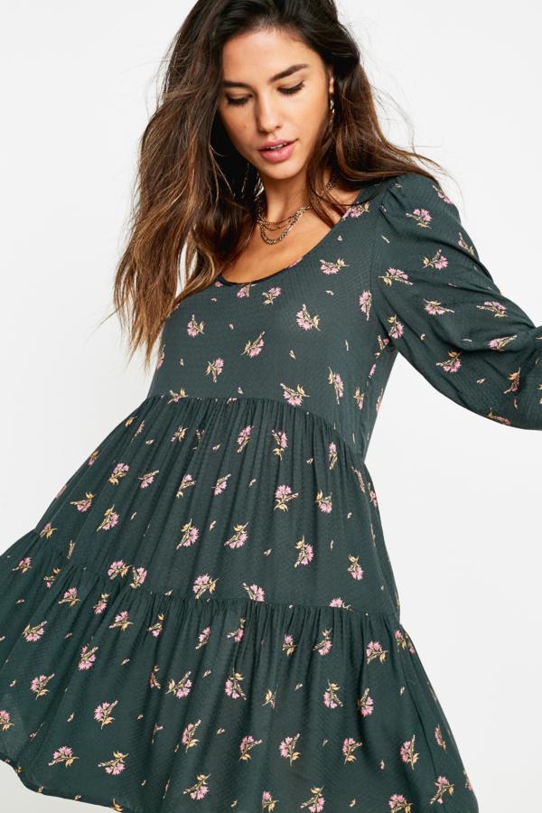UO Mindy Floral Print Tiered Mini Dress | Urban Outfitters UK