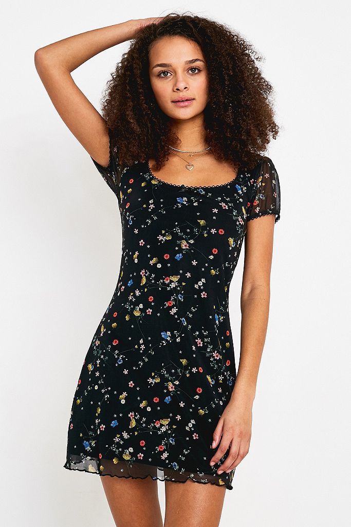 UO Floral Print Mesh Mini Dress | Urban Outfitters UK