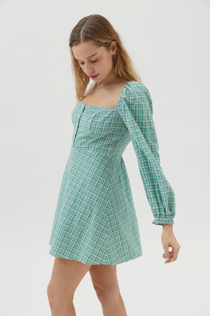 UO Viola Check Crinkle Mini Dress Urban Outfitters UK