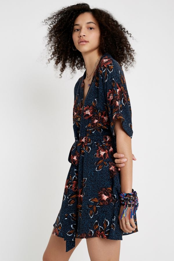 UO Matilda Blue Floral Shirt Dress | Urban Outfitters UK