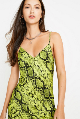 neon green snake print dress