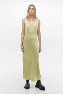 green slip midi dress