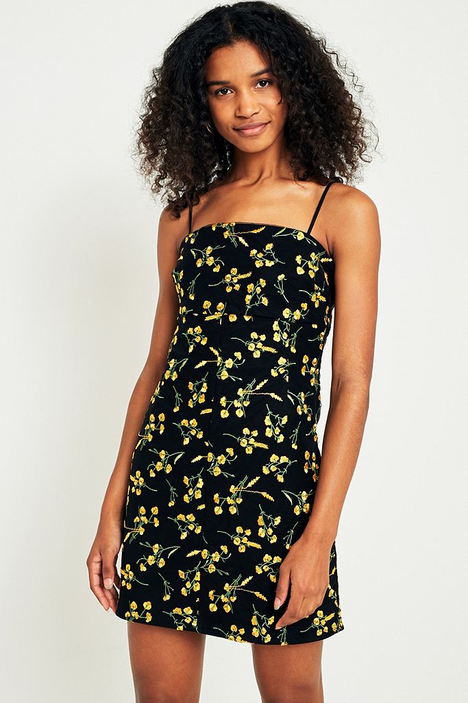 Pins & Needles Audrey Embroidered Yellow Floral Slip Dress | Urban ...