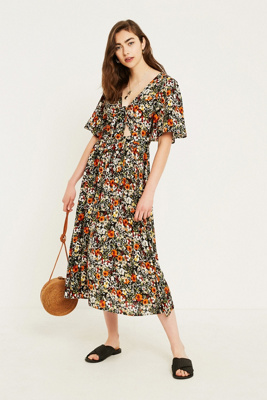 urban outfitters orange floral dress