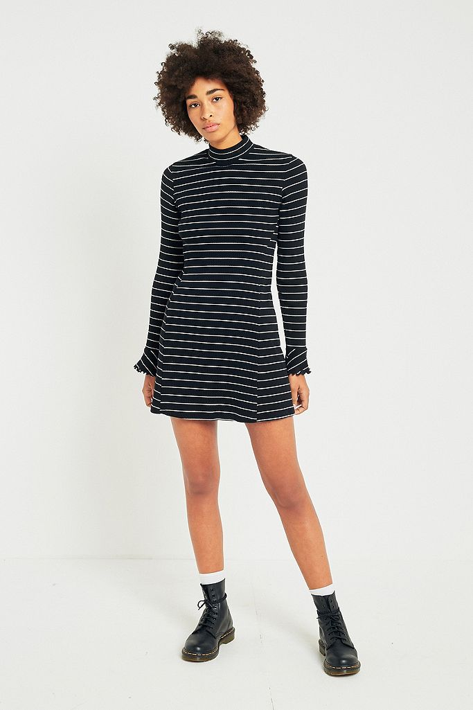 Pins & Needles Striped Mock Neck Ribbed Dress | Urban Outfitters UK