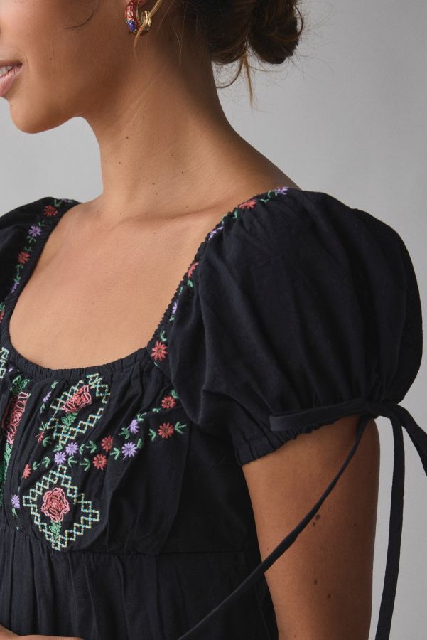 Slide View: 3: Kimchi Blue Marcella Embroidered Tie-Back Babydoll Mini Dress