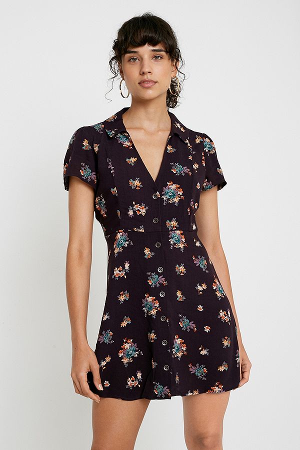 UO Mallory Floral Button-Through Shirt Dress | Urban Outfitters UK