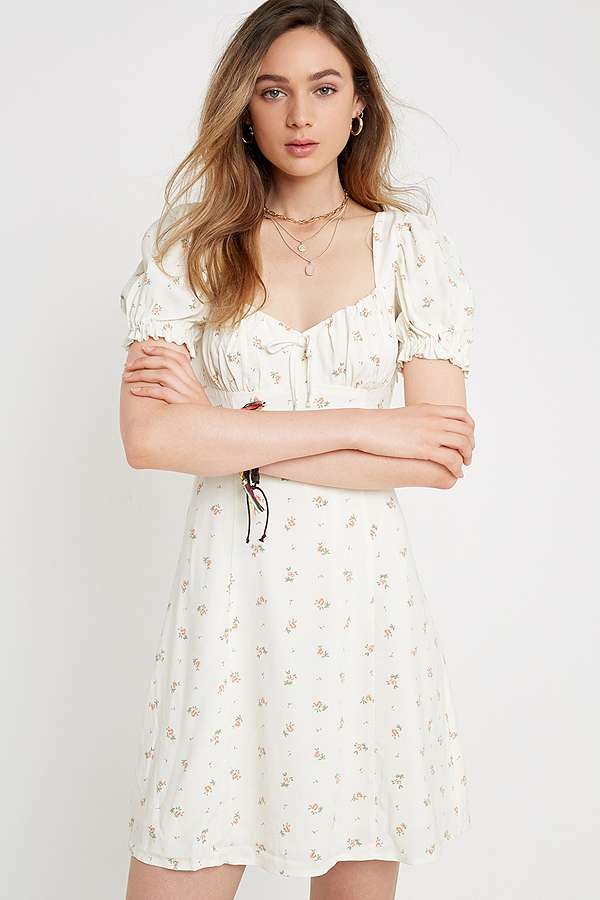 UO Cassia Ivory Ditsy Floral Mini Dress | Urban Outfitters UK