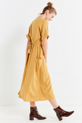 urban outfitters linen wrap dress