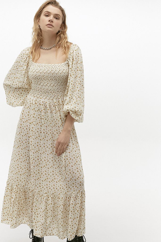 UO Odila Smocked Midi Dress | Urban Outfitters UK