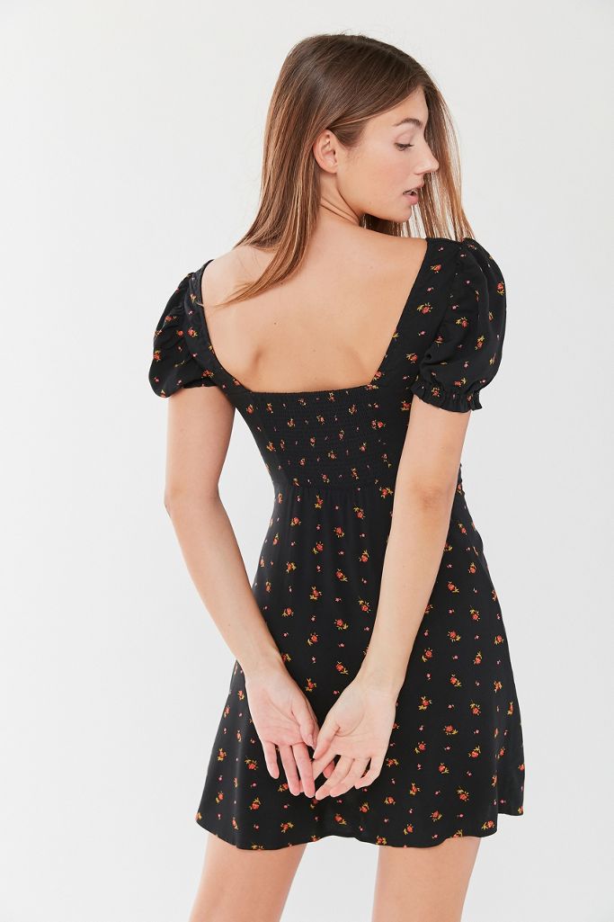UO Cassia Ditsy Floral Puff Sleeve Mini Dress Urban Outfitters UK