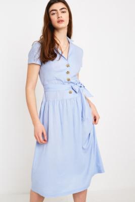 uo natalie linen belted shirt dress