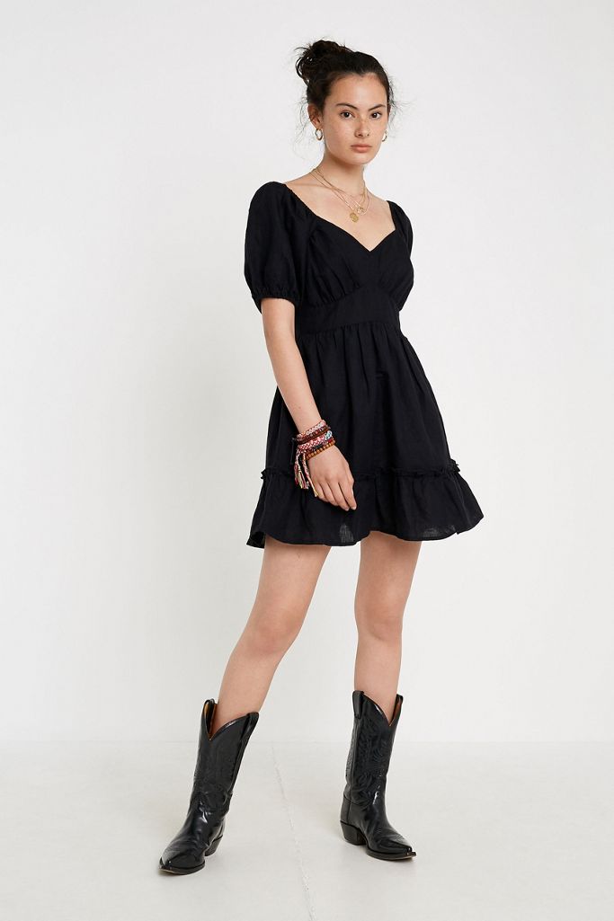 Uo Lucy Black Puff Sleeve Mini Dress Urban Outfitters Uk