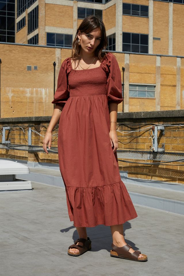 UO Odila Poplin Midi Dress | Urban Outfitters UK