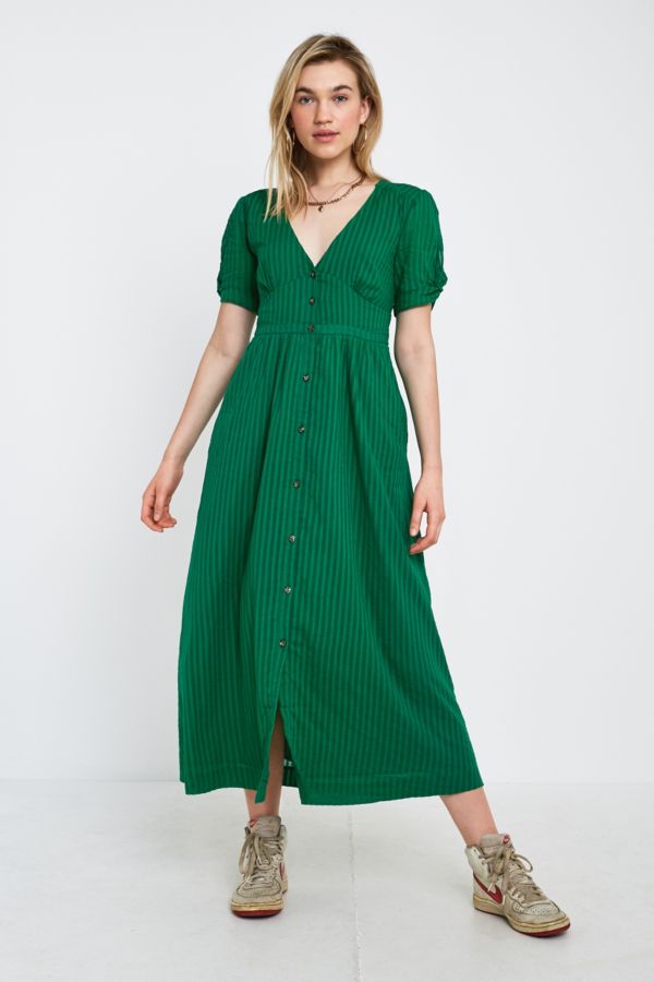 UO Maisie Green Stripe Midi Dress | Urban Outfitters UK