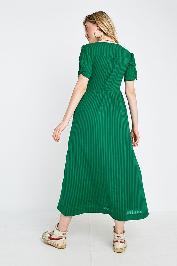 UO Maisie Green Stripe Midi Dress | Urban Outfitters UK