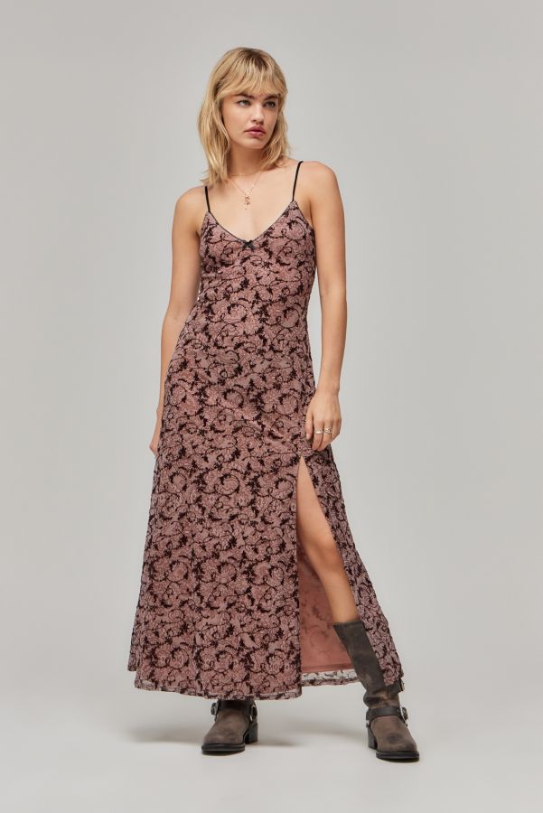 Slide View: 1: UO Pink Mesh Flocked Maxi Dress 