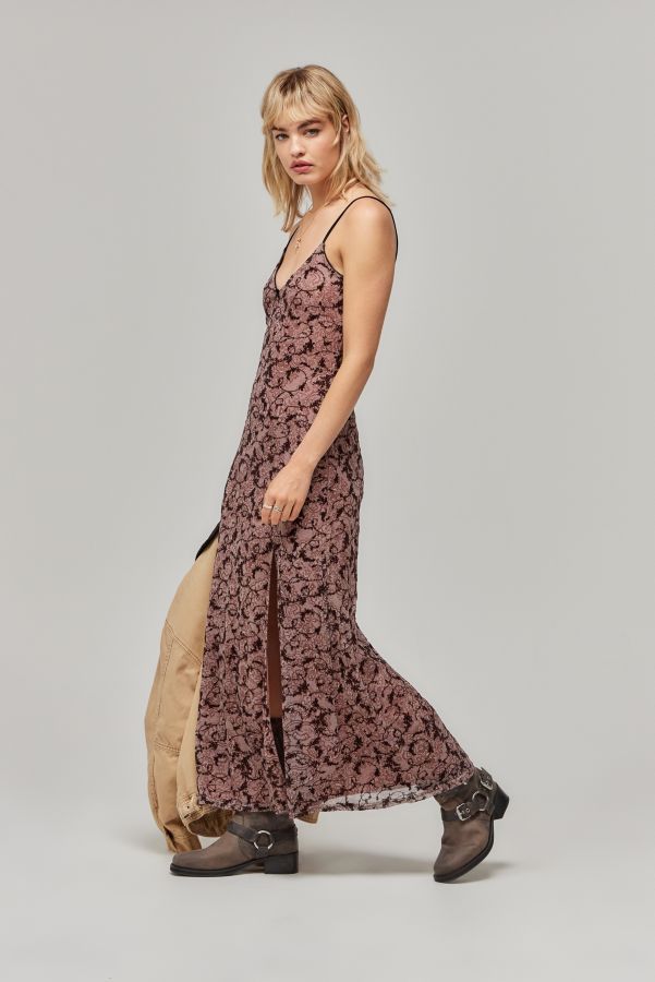 Slide View: 3: UO Pink Mesh Flocked Maxi Dress 