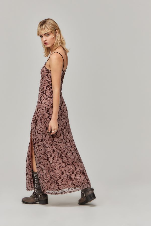 Slide View: 4: UO Pink Mesh Flocked Maxi Dress 