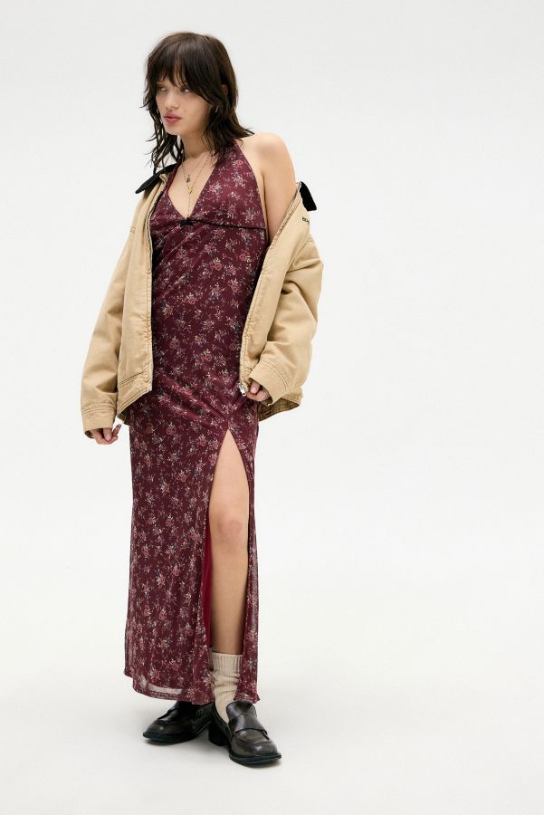 Slide View: 1: UO Floral Halterneck Mesh Maxi Dress