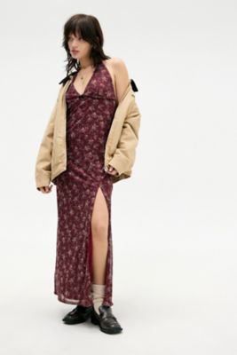 UO Floral Halterneck Mesh Maxi Dress