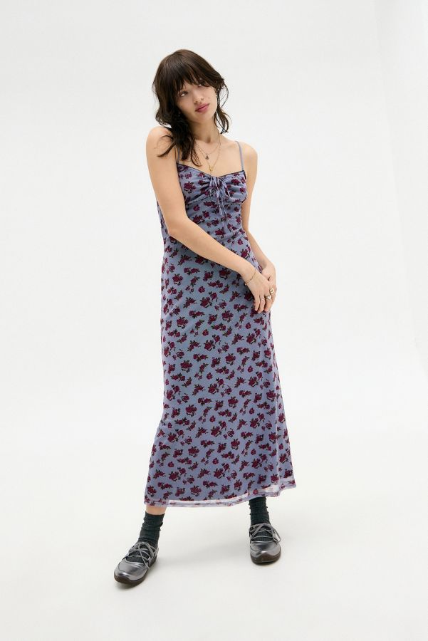 Slide View: 1: UO Floral Tie-Front Mesh Maxi Dress