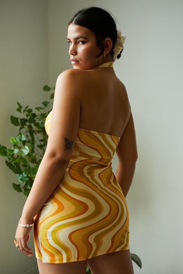 Uo Yellow Swirl O Ring Halter Dress Urban Outfitters Uk