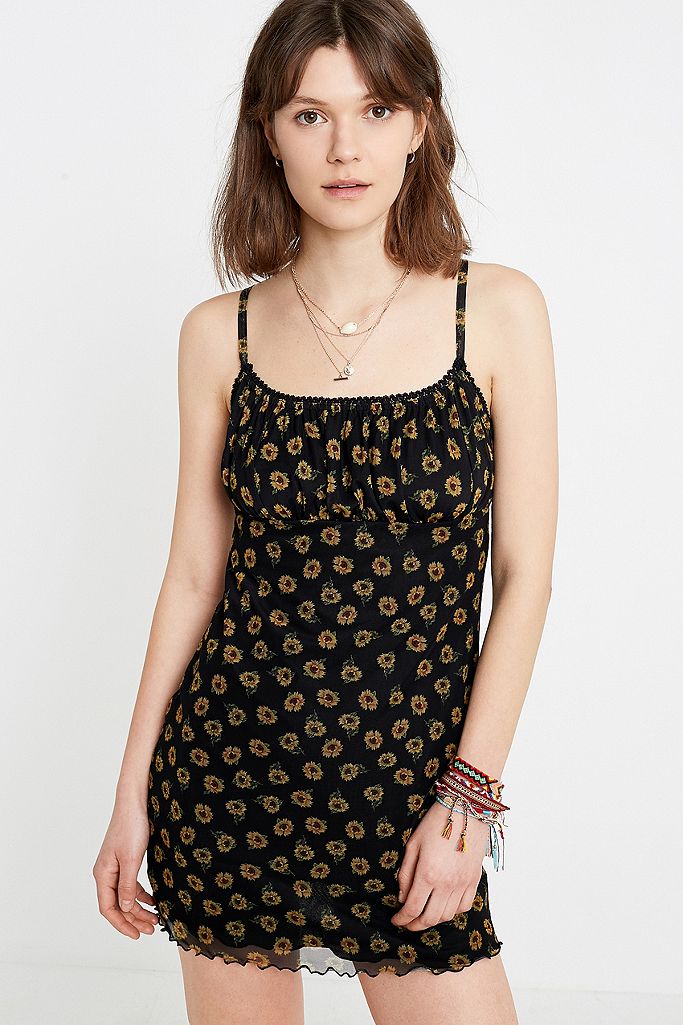 UO Sabrina Sunflower Print Mesh Mini Dress | Urban Outfitters UK