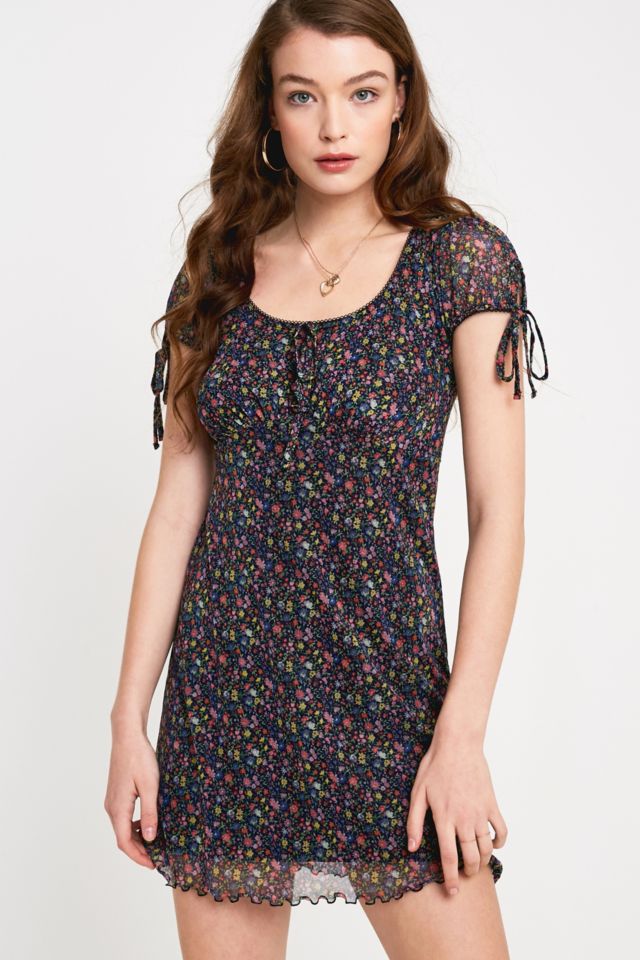 UO Effie Ditsy Floral Mesh Mini Dress | Urban Outfitters UK
