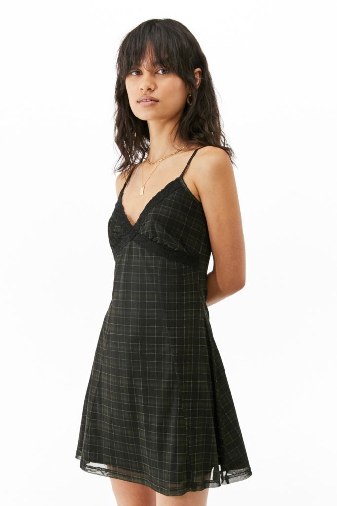 UO Check Lace Mesh Mini Dress | Urban Outfitters UK