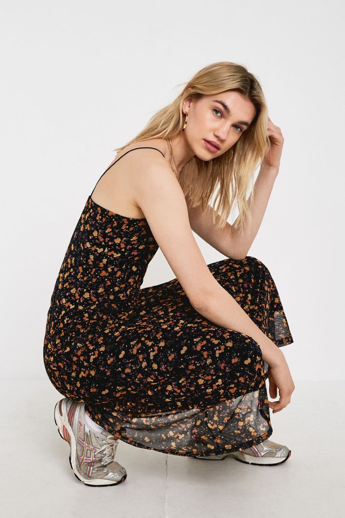 UO Ditsy Floral Mesh Maxi Slip Dress Urban Outfitters UK