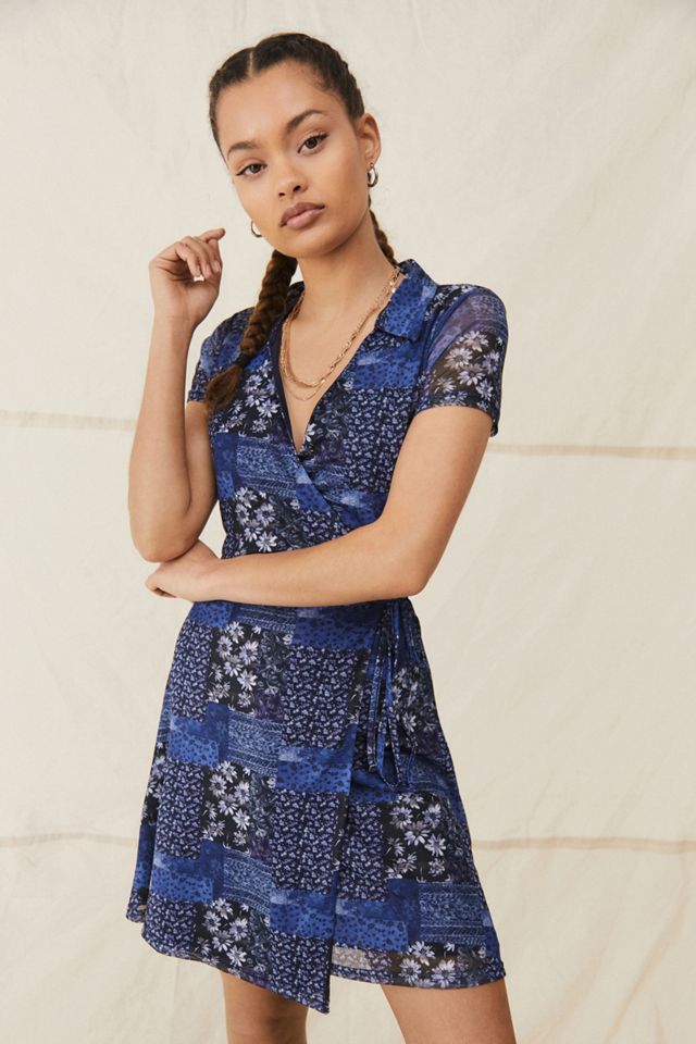 UO Floral Patchwork Wrap Mini Dress Urban Outfitters UK