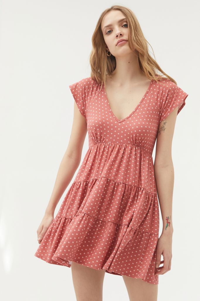 Uo Julia Tiered Ruffle Mini Dress Urban Outfitters Uk