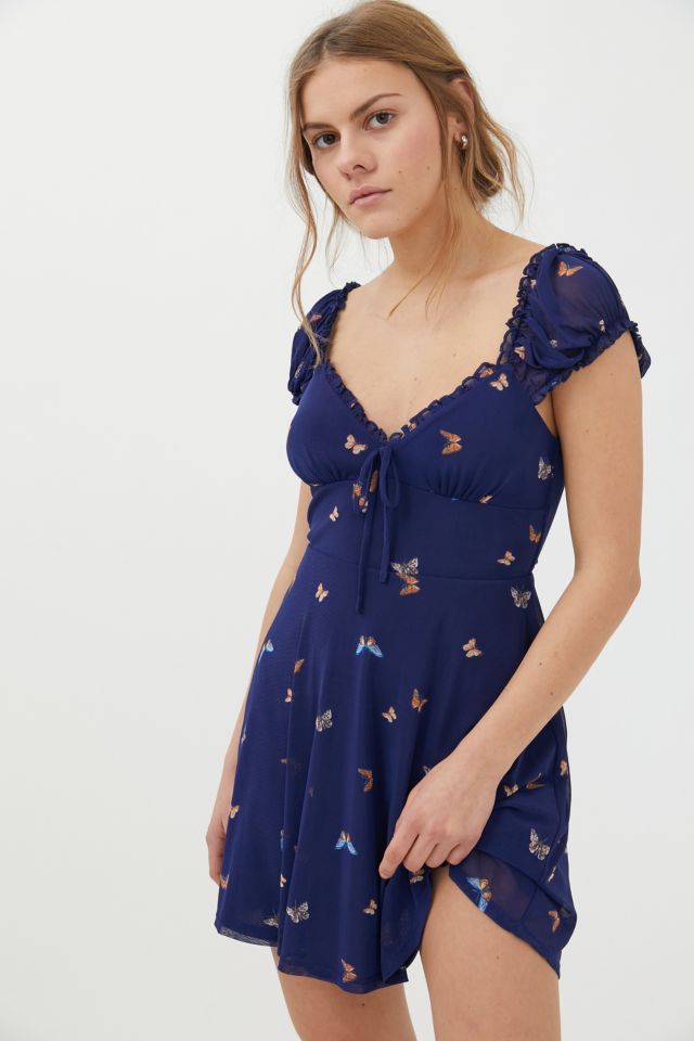 UO Audrey Butterfly Print Mesh Mini Dress | Urban Outfitters UK