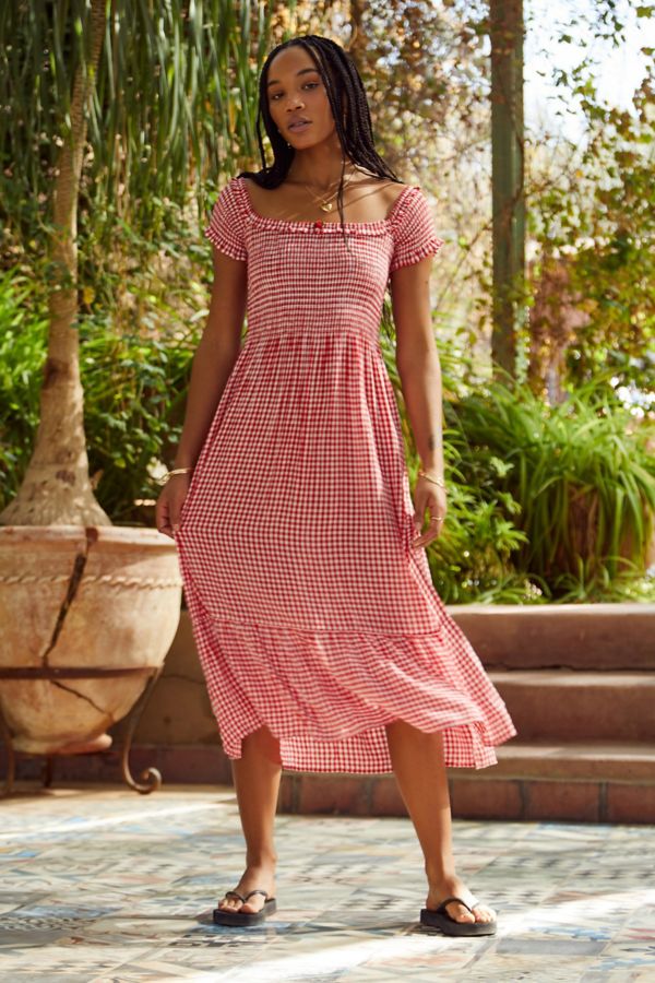 Vista de diapositivas: 3: Kimchi Blue Meadow Picnic Gingham Midi Dress