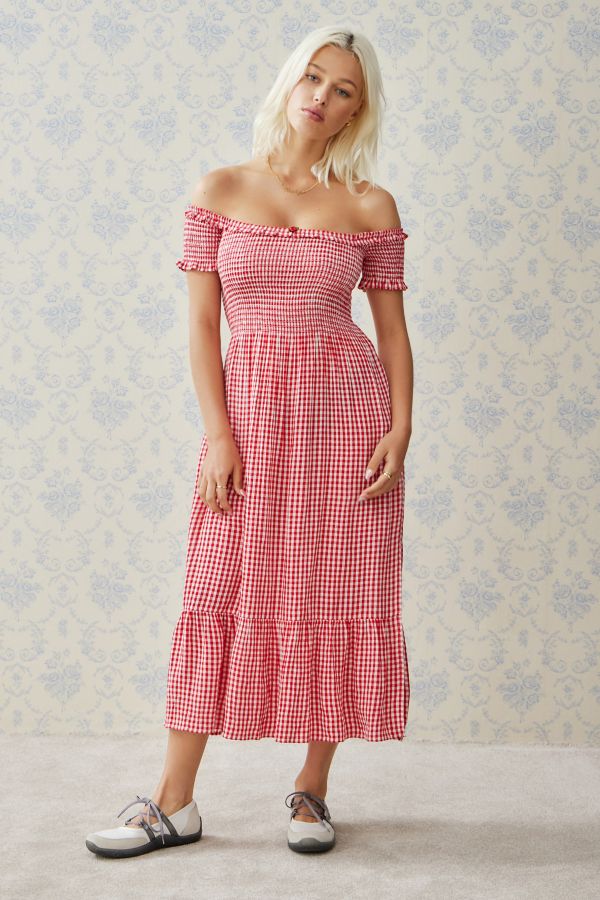 Vista de diapositivas: 5: Kimchi Blue Meadow Picnic Gingham Midi Dress