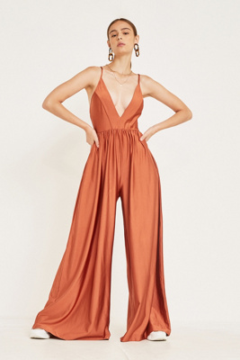 uo gia plunging shimmer jumpsuit