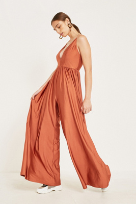 uo gia plunging shimmer jumpsuit