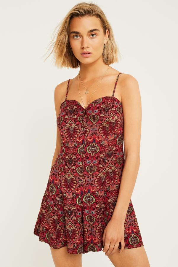 UO Pink Floral Ladder Back Playsuit | Urban Outfitters UK