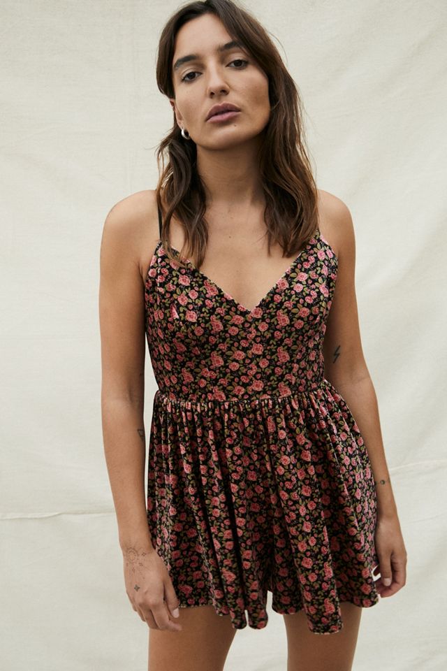 UO Floral Velvet Vanessa Playsuit | Urban Outfitters UK