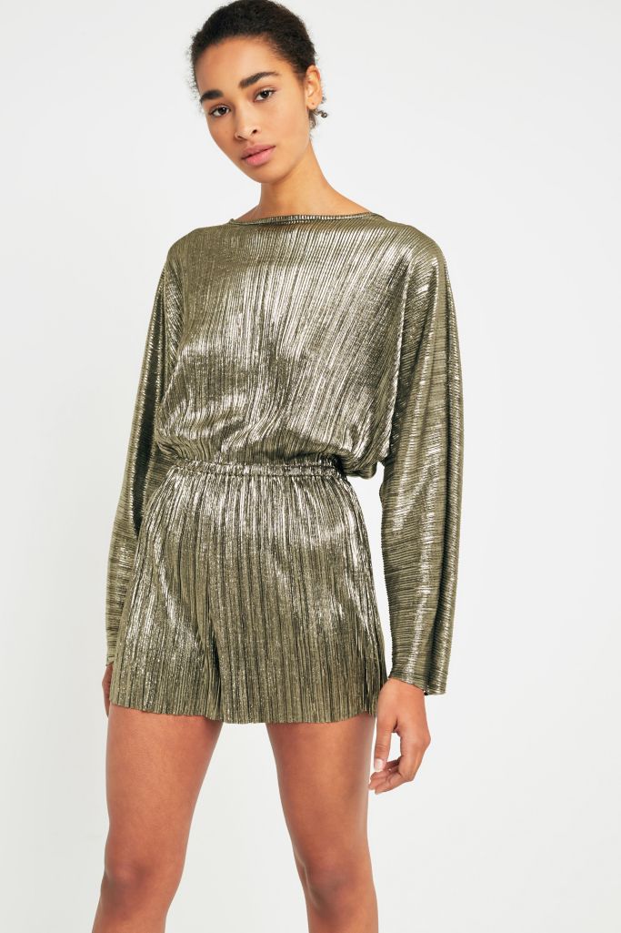 Pins & Needles Metallic Plisse Playsuit | Urban Outfitters UK