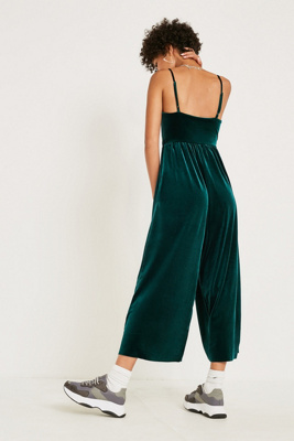 urban outfitters green velvet jumpsuit