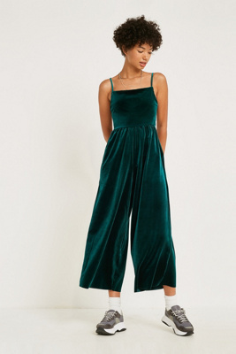 urban outfitters green velvet jumpsuit