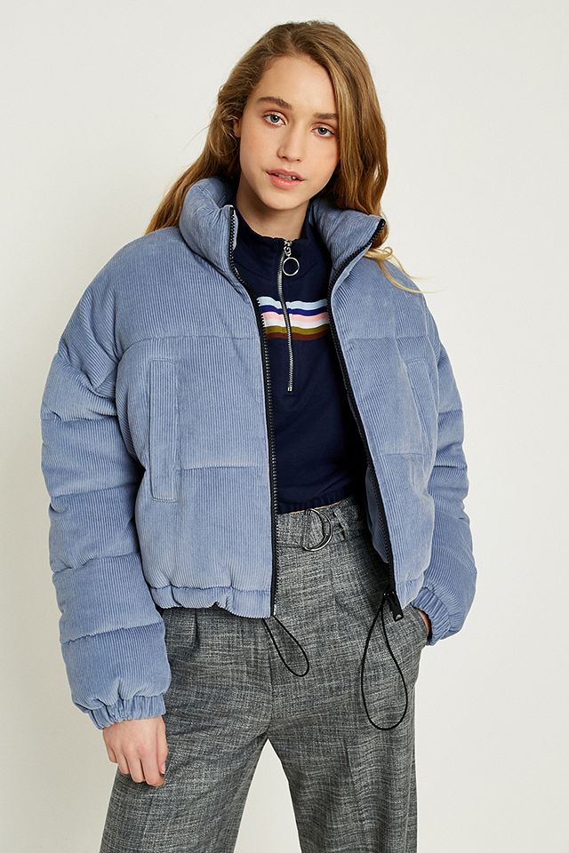 UO Blue Corduroy Cropped Puffer Jacket | Urban Outfitters UK