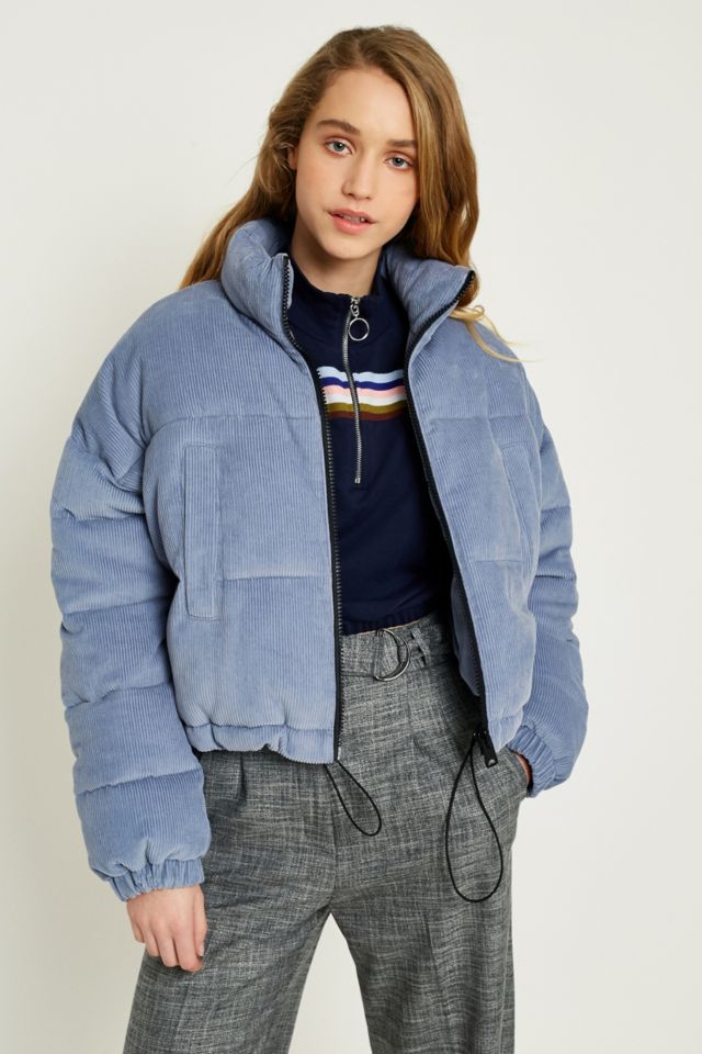 UO Blue Corduroy Cropped Puffer Jacket | Urban Outfitters UK